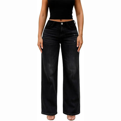 Mid-Low Rise Stretch Wide-Leg Baggy Jeans